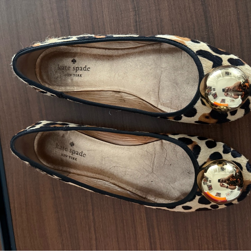 Kate Spade Animal Print Flats with Gold Detail - 8.5